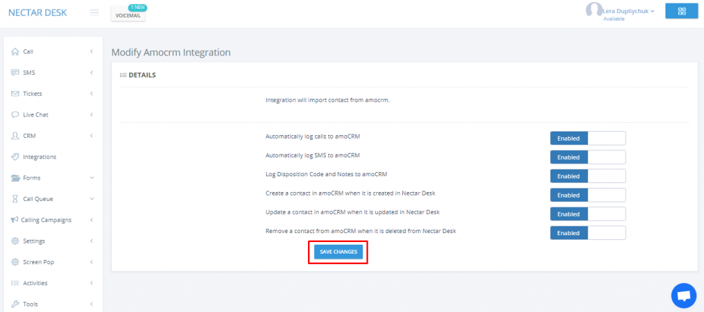 amoCRM and Nectar Desk