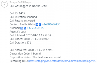 Nectar Desk & Salesforce call log